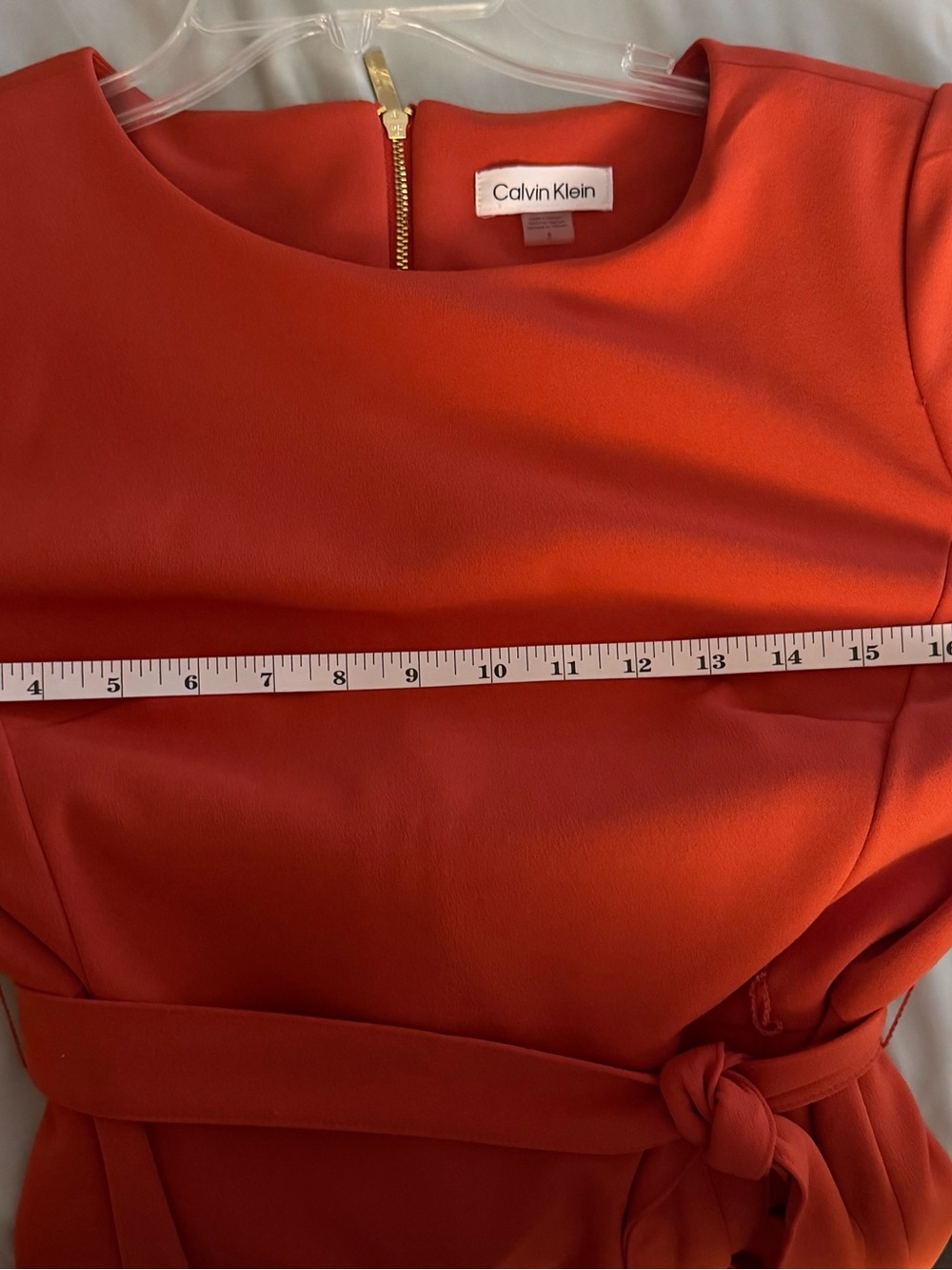 Calvin Klein Clay Tie Waist Ruffle Dress | Size Small - Picture 6 of 8